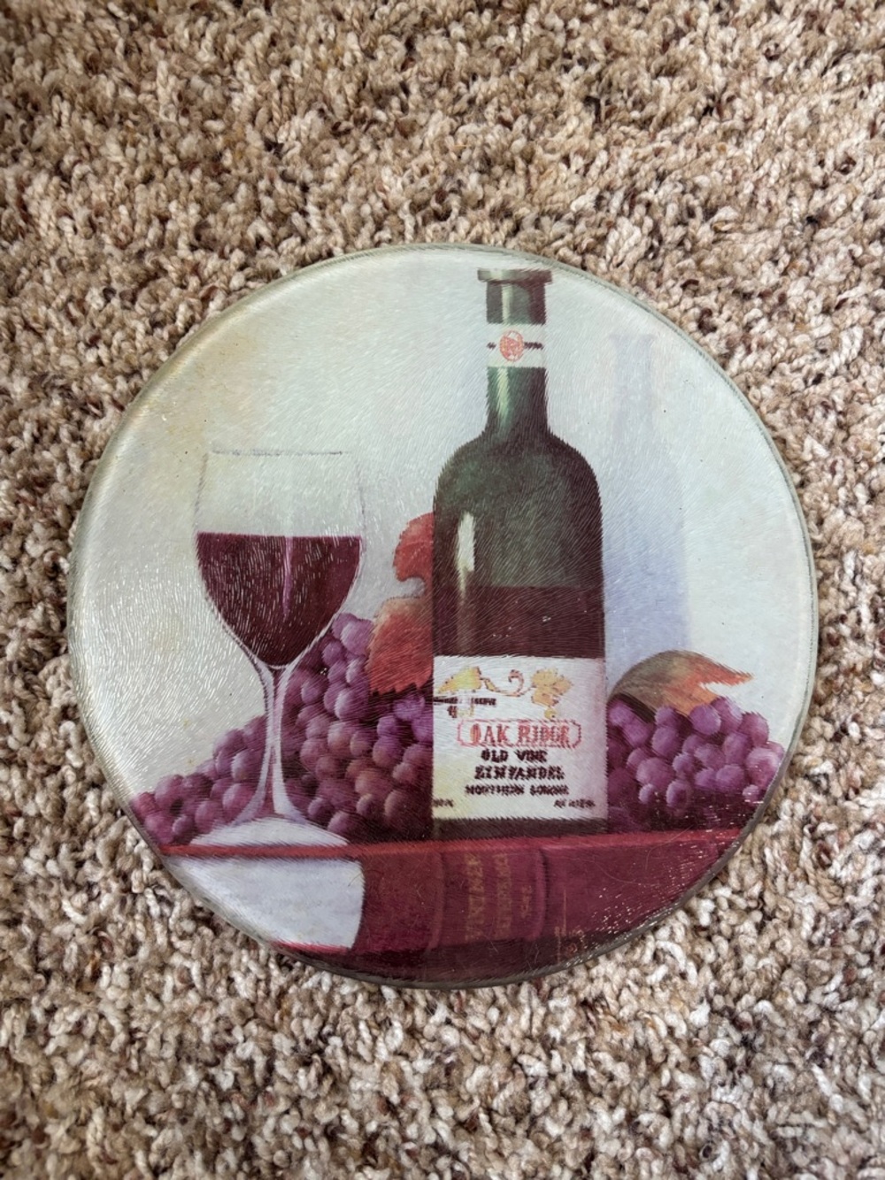 Wine Bottle & Glass Decorative Round Trivet - Purple and Green